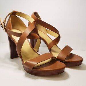 NINE West Deanne Cognac brown platform sandal heels sz 11M